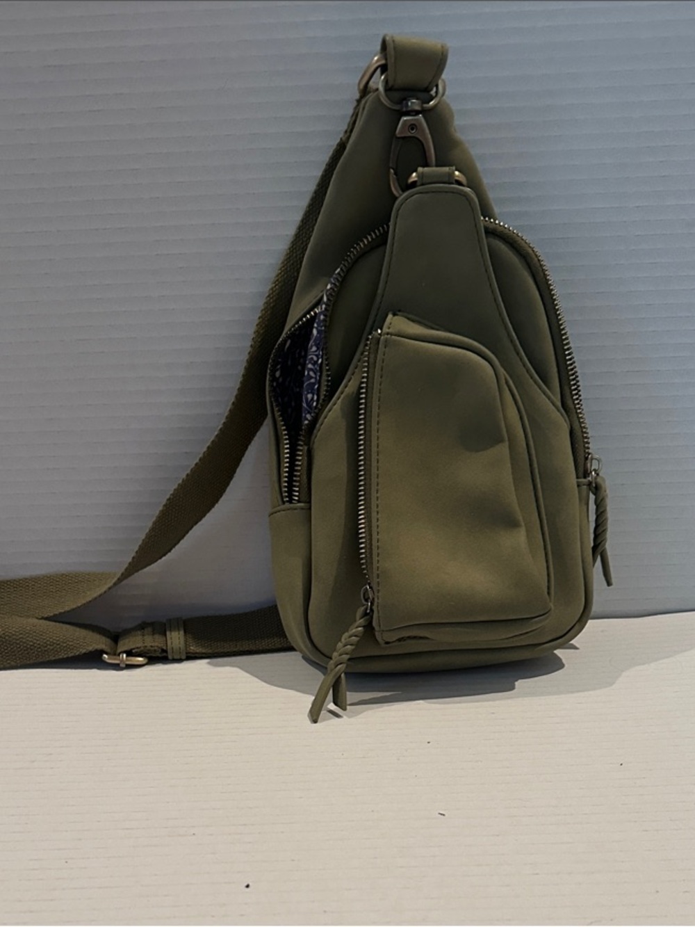 Antik Kraft Olive Crossbody Sling Bag with Multiple Zipper Pockets